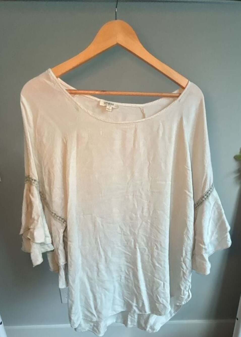 Umgee USA Women's Pale Blue Ruffle Bell Sleeve Blouse Top